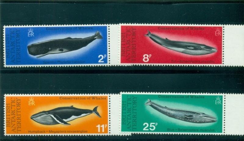 BRITISH ANTARCTIC TERR #64-7 Whale set, og, NH, VF, Scott $30.25