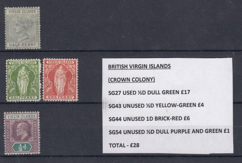 British Virgin Islands QV/KGV Collection of 4 SG27/43/44/54 MLH/VFU J1616