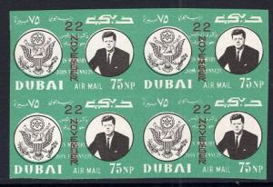 Dubai MI 144b John F Kenndy Block of Four Imperfs MNH VF