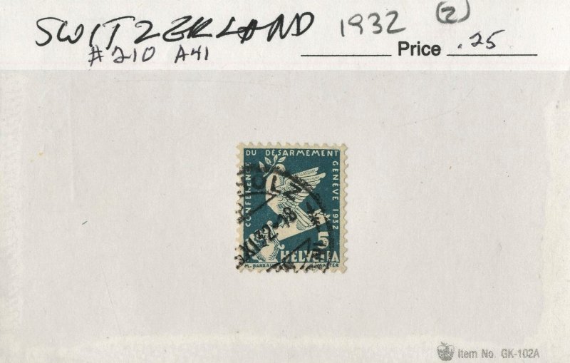 SWITZERLAND #210, USED ON 102 CARD - 1932 - SWIT176
