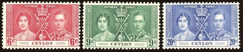 Ceylon - Sc #275-277, 1937 Coronation Issue.  MNH.  2019 SCV $16.00