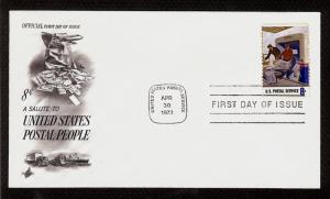 FIRST DAY COVER #1496 Postal People 8c Loading Truck ARTCRAFT U/A FDC USPS 1973