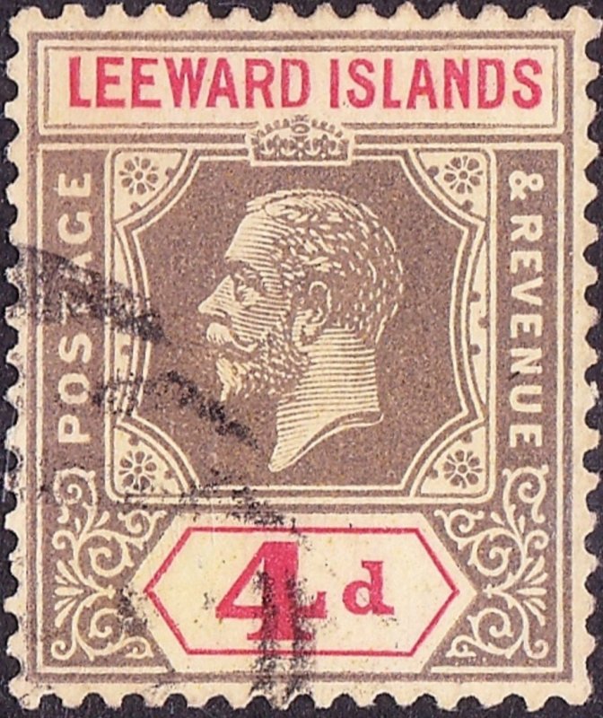 LEEWARD ISLANDS 1922 KGV 4d Black & Red/Pale-Yellow SG52 FU