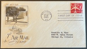 7¢ AIR MAIL STAMP #C60 AUG 12 1960 ARLINGTON VA FIRST DAY COVER (FDC) BX6