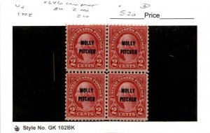 United States Postage Stamp, #646 Mint LH Block, 1928 Molly Pitcher (AE)