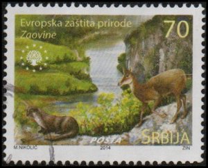 Serbia 664 - Used- 70d  Zaovine Lake / Eurasian Otter / Chamois (2014)(cv $1.70)