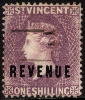 1884 St. Vincent Revenue One Shilling General Tax Duty Stamp