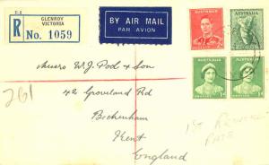 Australia 1d Queen Elizabeth (3) and 2d KGVI 1938 Sydney, N.S.W. Airmail to L...