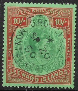 LEEWARD ISLANDS SG113b 1945 10/= GREEN & RED ON GREEN USED