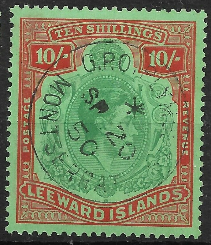 LEEWARD ISLANDS SG113b 1945 10/= GREEN & RED ON GREEN USED