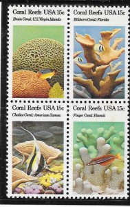 US#1827-30 15c Coral Reefs  Block of 4 (MNH) CV $1.50