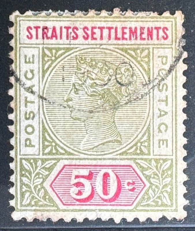 MALAYA 1892 STRAITS SETTLEMENTS QV 50c FINE USED SG#104 M5634#