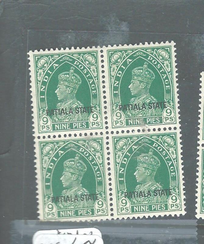 INDIA PATIALA (PP0704B) KGVI 9P  SG 82 BL OF 4   MNH