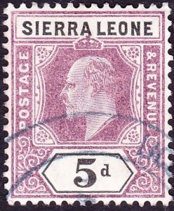 SIERRA LEONE 1903 KEDVII 5d Dull Purple & Black SG80 Used
