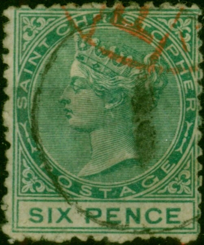 St Christopher 1870 6d Green SG5 Good Used