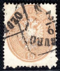AUSTRIA Stamp 15kr Oedenburg Hungary? Postmark Used {samwells-covers} ORANGE405