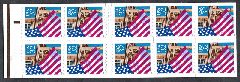 United States #2921a 32¢ Flag over Porch (1996). Pane of 10. 1996 date. MNH