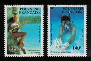 Fr. Polynesia Music Diving Shells Polynesian Environment 2v 1989 MNH SG#560-561