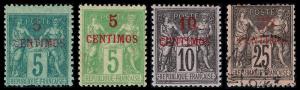 French Morocco Scott 1, 2a, 3, 5 (1891-99) Mint/Used H F-VF, CV $82.00 B