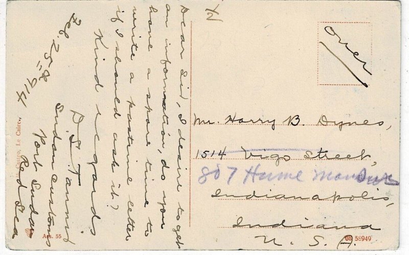 Sudan 1914 Port Sudan cancel on postcard to the U.S.