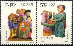 Poland 1969 Sc B118-9 Folk Art Choir Organ Grinder Stamp MNH