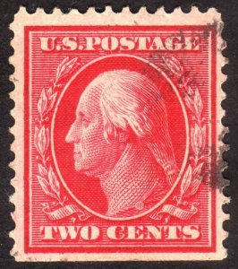 1910, US 2c, Washington, Used, Ribbed paper, Sc 375