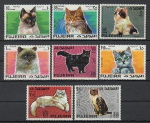 Fujeira 1967 Mi#206A/2013A  CATS Set (8) perforated MNH