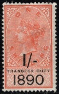 1890 Great Britain Revenue 1 Shilling Over 1 Shilling Transfer Duty Used