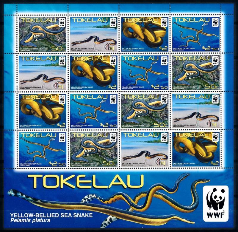 [78656] Tokelau 2011 Marine Life Sea Snake WWF Full Sheet MNH