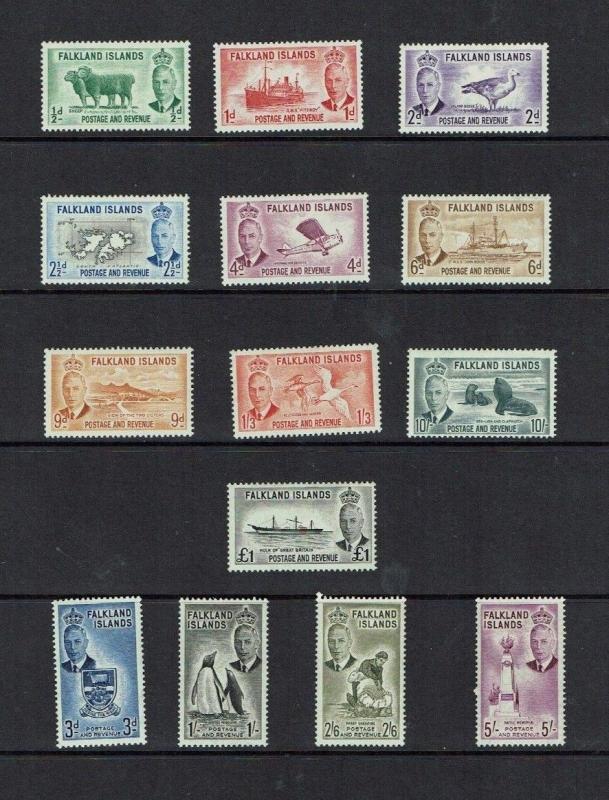 Falkland Islands: 1952, King George VI definitive set, complete, MLH.