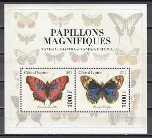 Ivory Coast. 2012 Cinderella issue. Butterfly s/sheet. #1. ^