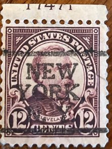 US #693 Unused DG PN Crease Precancel Single NY Grover Cleveland L20