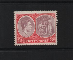 St Kitts & Nevis 1938 SG73 3d 13x12 perf ordinary paper mounted mint