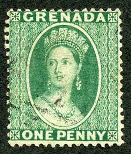 Grenada SG14 1d green wmk Large Star Perf 14 Cat 8 pounds