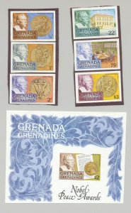 Grenada Grenadines #256-262 Nobel Prize 6v & 1v S/S Imperf Proofs