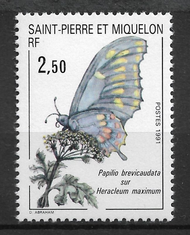 St.Pierre & Miquelon 1991, Butterflies, Scott # 554,VF MNH**OG (SL-1)
