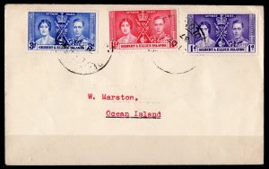 Gilbert & Ellice Islands 1937 Sc#37/39 CORONATION Set (3) Cover send  Ocean Is.