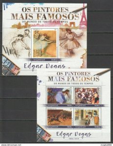 2016 Mozambique Art Famous Painters Edgar Degas 1Kb+1Bl ** St2653