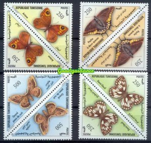 2001 – Tunisia- Butterflies- Pair of Perforated stamps tête-bêcheSet 4v.MNH**