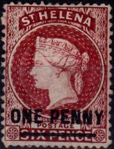 St Helena 1876 1d Lake SG21 P.14 x 12.5 Type B Fine & Fresh Unused