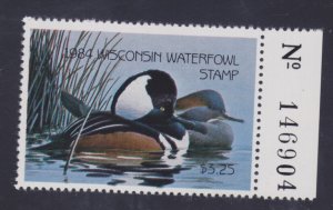 State Hunting/Fishing Revenues: WI - 1984 Duck Stamp  WI-7 - MNH