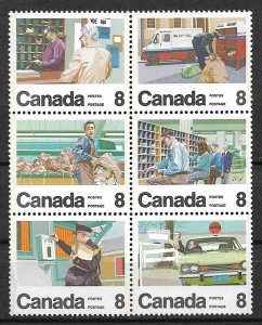 1974 Canada 639a letter Carrier Services MNH block of 6