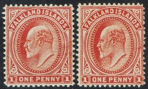 FALKLAND ISLANDS 1904 KEVII 1D WMK SIDEWAYS AND UPRIGHT  