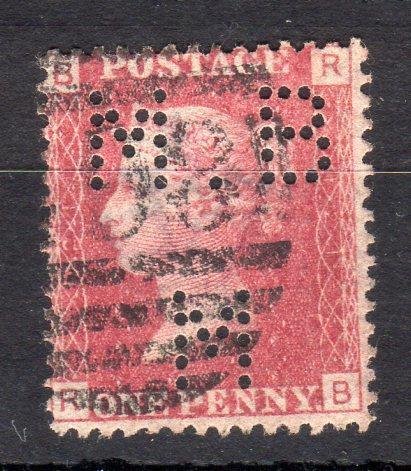 PENNY RED PLATE 121 WITH 'M B M' PERFIN