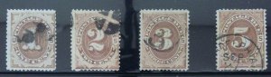 Scott #J1-J4 - Brown - Postage Due Stamps Lot - Used - 1879