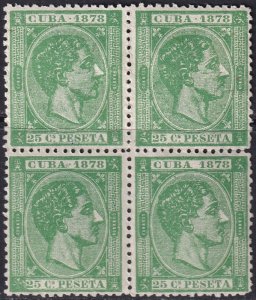 Cuba 1878 Sc 79e block MLH* partial gum with variety