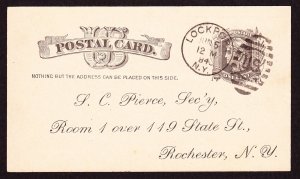Postal Card, UX7, Used, 1884, Lockport, NY US in Dial Killer