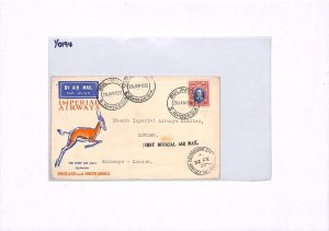 S. RHODESIA Air Mail Cover IMPERIAL FIRST FLIGHT GB London Bulawayo 1932 YO194