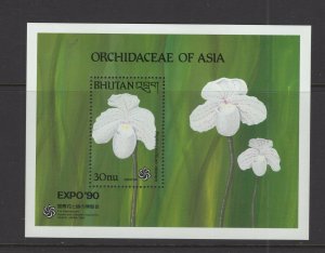 Bhutan  #892 (1990 Orchids - Expo '90 sheet) VFMNH CV $6.00