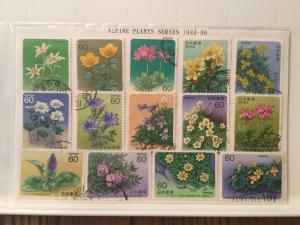 Japan Used 14 stamps Alpine plant series 1984-1986